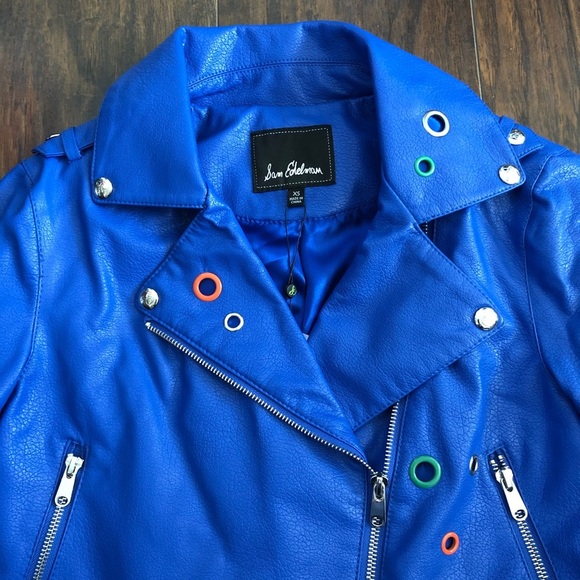 Sam Edelman Starburst Moto Jacket Royal Blue - Picture 4 of 16